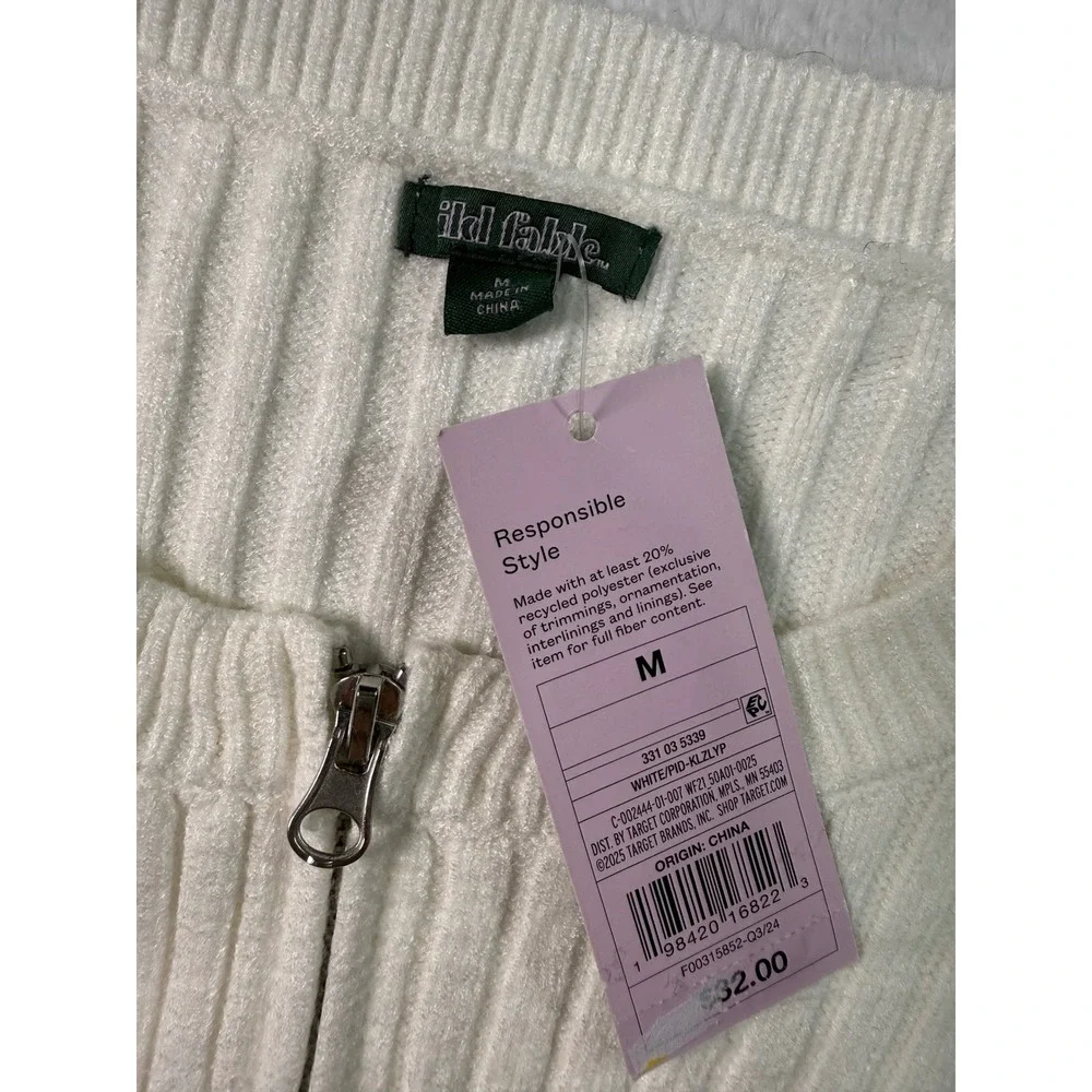 Wild Fable Women Cream Ribbed‎ Cropped Zipper Sweater Size M